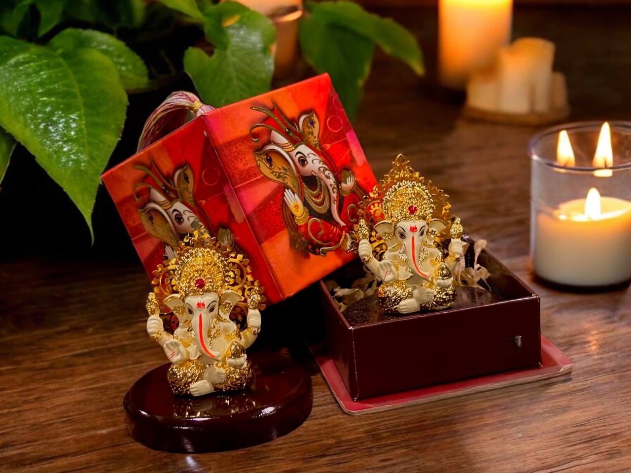 Ganesh Ji 24Kt Gold Plated in Box on Wooden Base