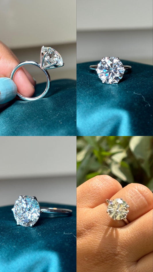 5 Carat Round F VS1 Classic Lab Diamond Ring on White Gold