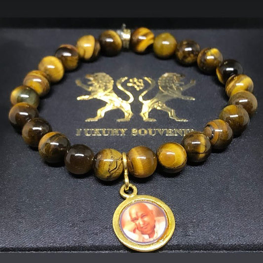 Guru Ji Bracelet in tiger stone beads 24Kt Gold Plated Jai Guru Ji