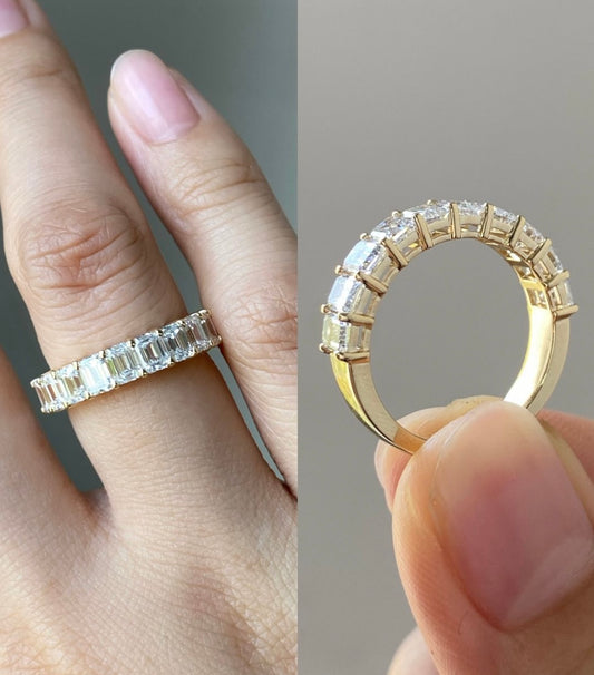 Half Eternity Emerald Band Lab Grown Diamonds and 14Kt Gold 25 cent each