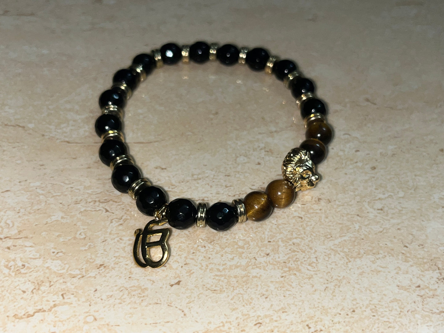 LionRoar Beads in combination with Ekonkar Tag , Agate & Tiger Stone beads. 24Kt Gold Plated