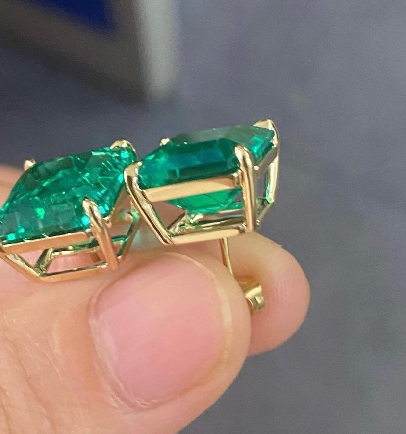 5-5 Carat Lab Grown Colombian Emerald Earings in 14Kt Hallmarked Gold