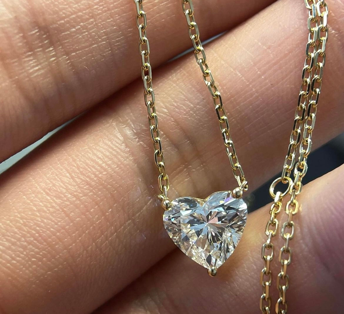 3 Carat Heart Lab Grown Diamond 💎 with 14Kt Hallmarked Gold Chain 17 Inches