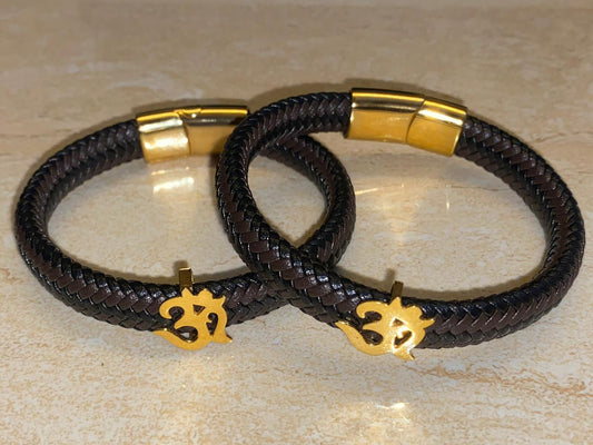 OM PURE SILVER 24Kt Gold Plated ON BLACKBROWN German Cord