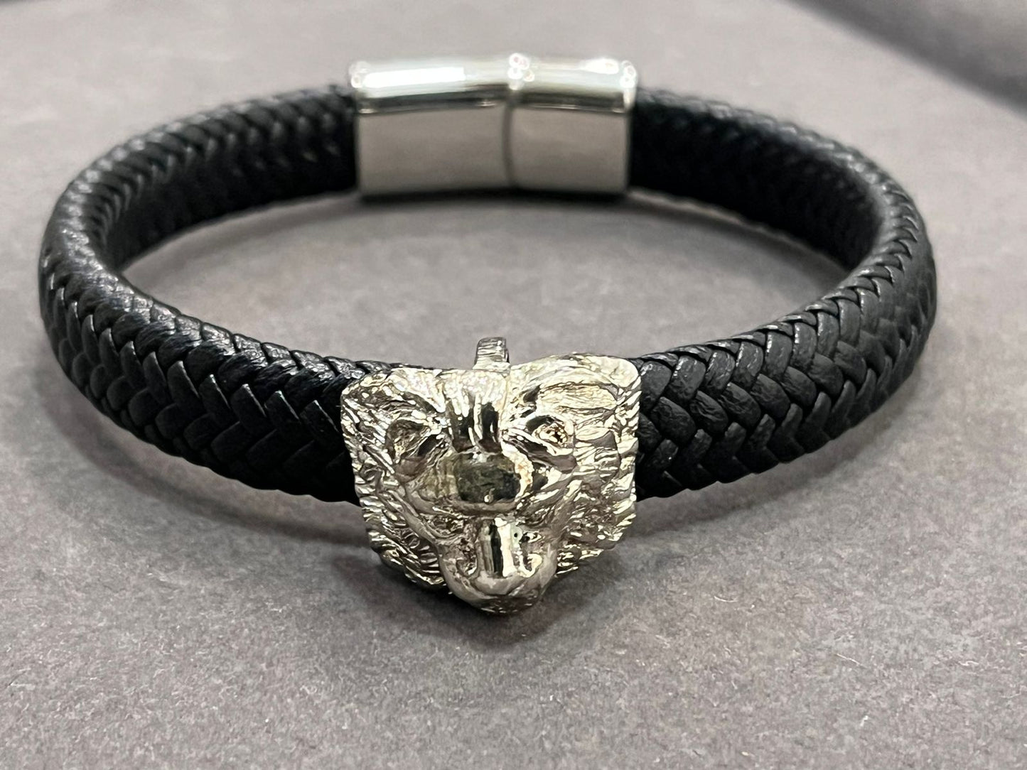 LIONROAR Pure 92.5% Silver on Black German Cord, Bracelet of POWER