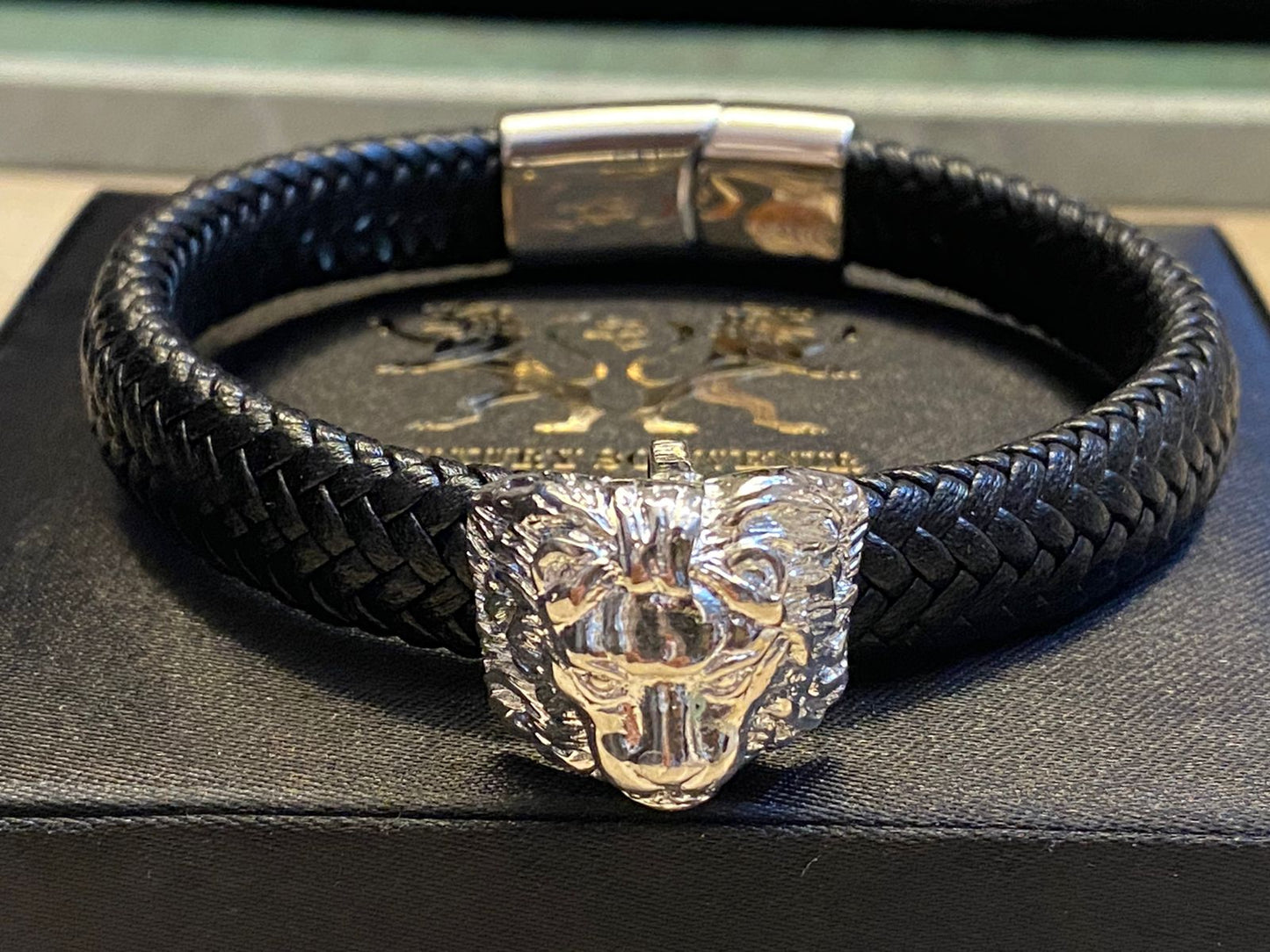 LIONROAR Pure 92.5% Silver on Black German Cord, Bracelet of POWER