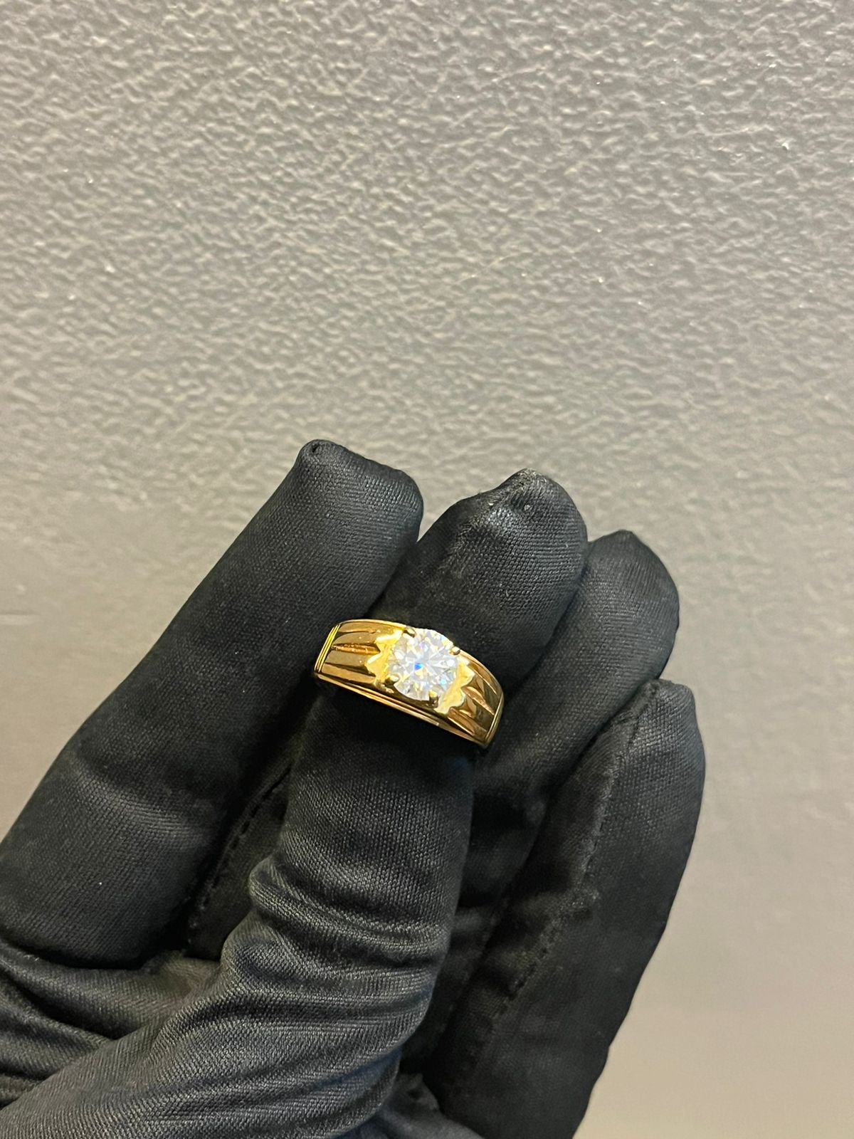 Solitaire Ring 1 Carat for Men - 14Kt Hallmarked Gold & Certified Moissanite Diamond