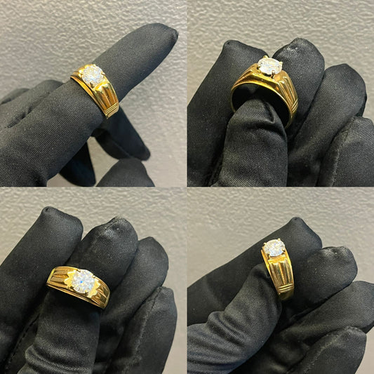Solitaire Ring 1 Carat for Men - 14Kt Hallmarked Gold & Certified Moissanite Diamond