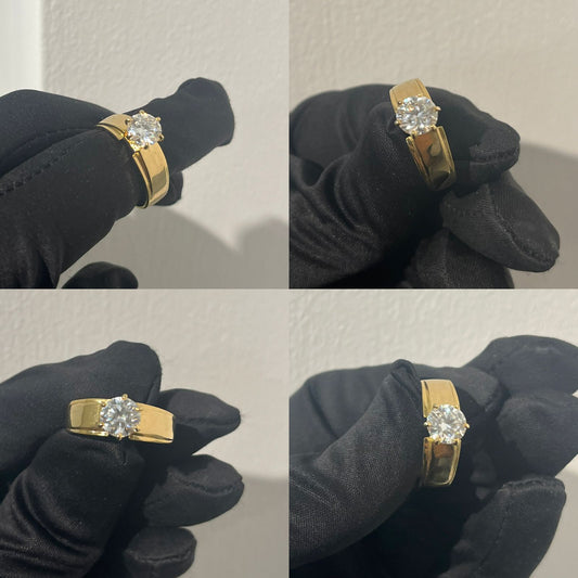 Solitaire Ring 1 Carat for Men - 14Kt Hallmarked Gold & Certified Moissanite Diamond (SKU2)