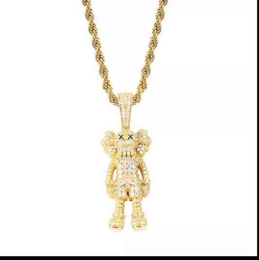 KAWS iced out Diamond Pendant with Chain Included- Limited Edition GOLD