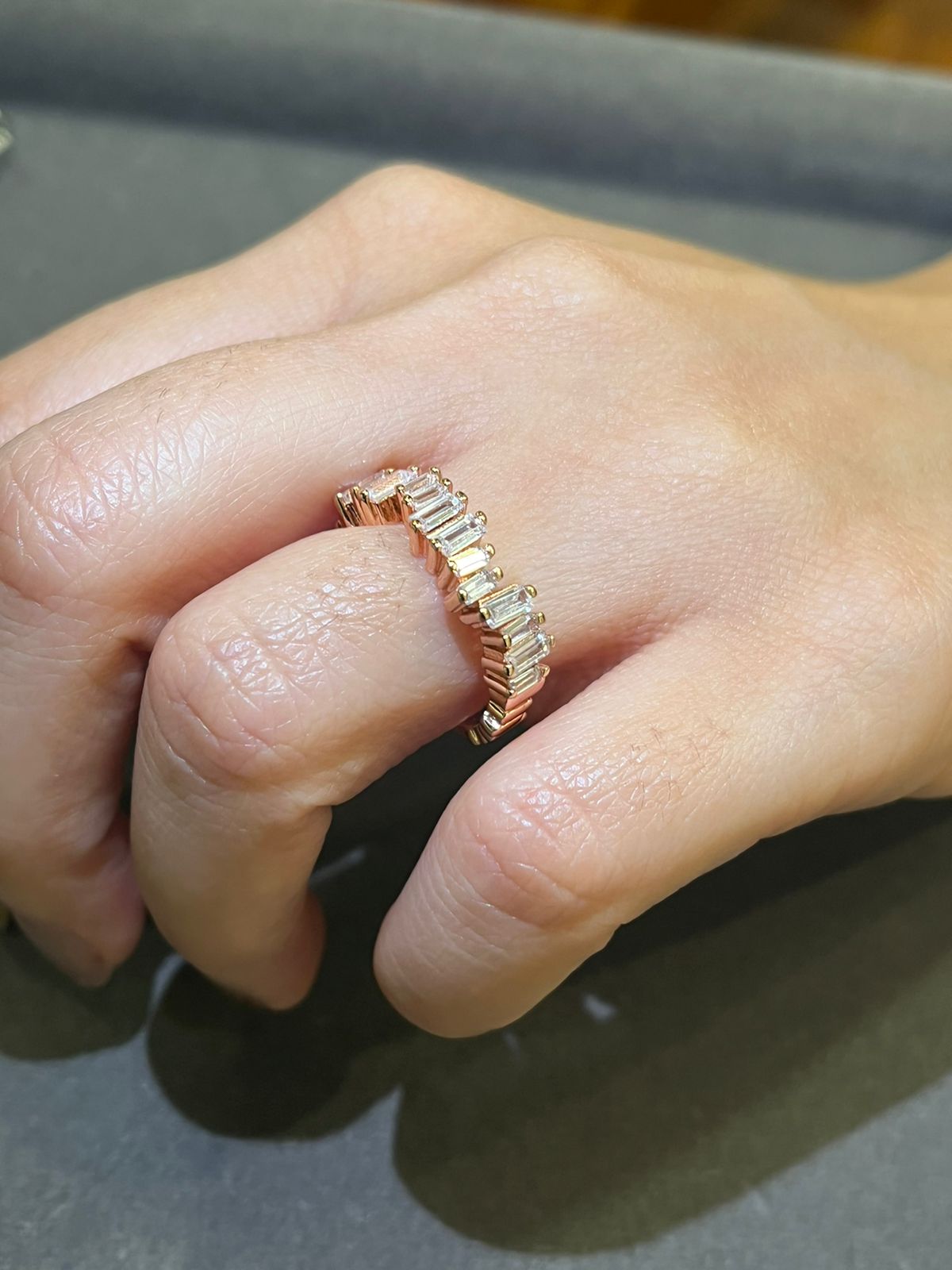 Baguette Diamond Ring Adjustable - Gold Plated