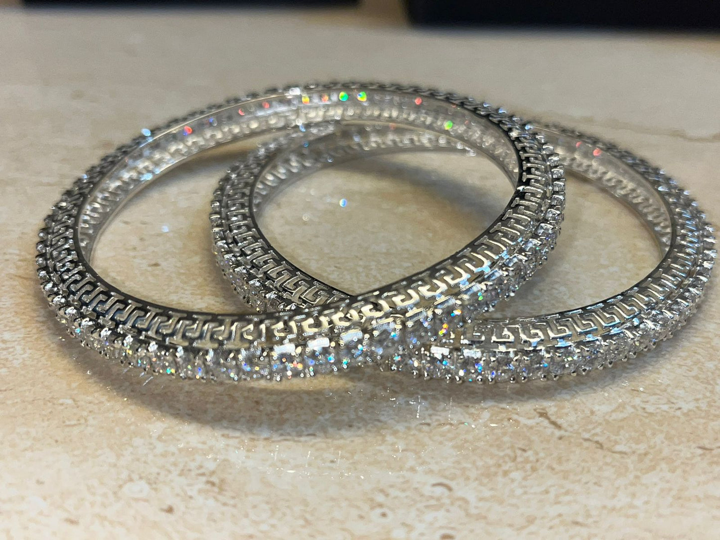 25 Pointer Single Line Bangle Pair 25 Cent Each Diamond 925 SILVER White Gold Plated