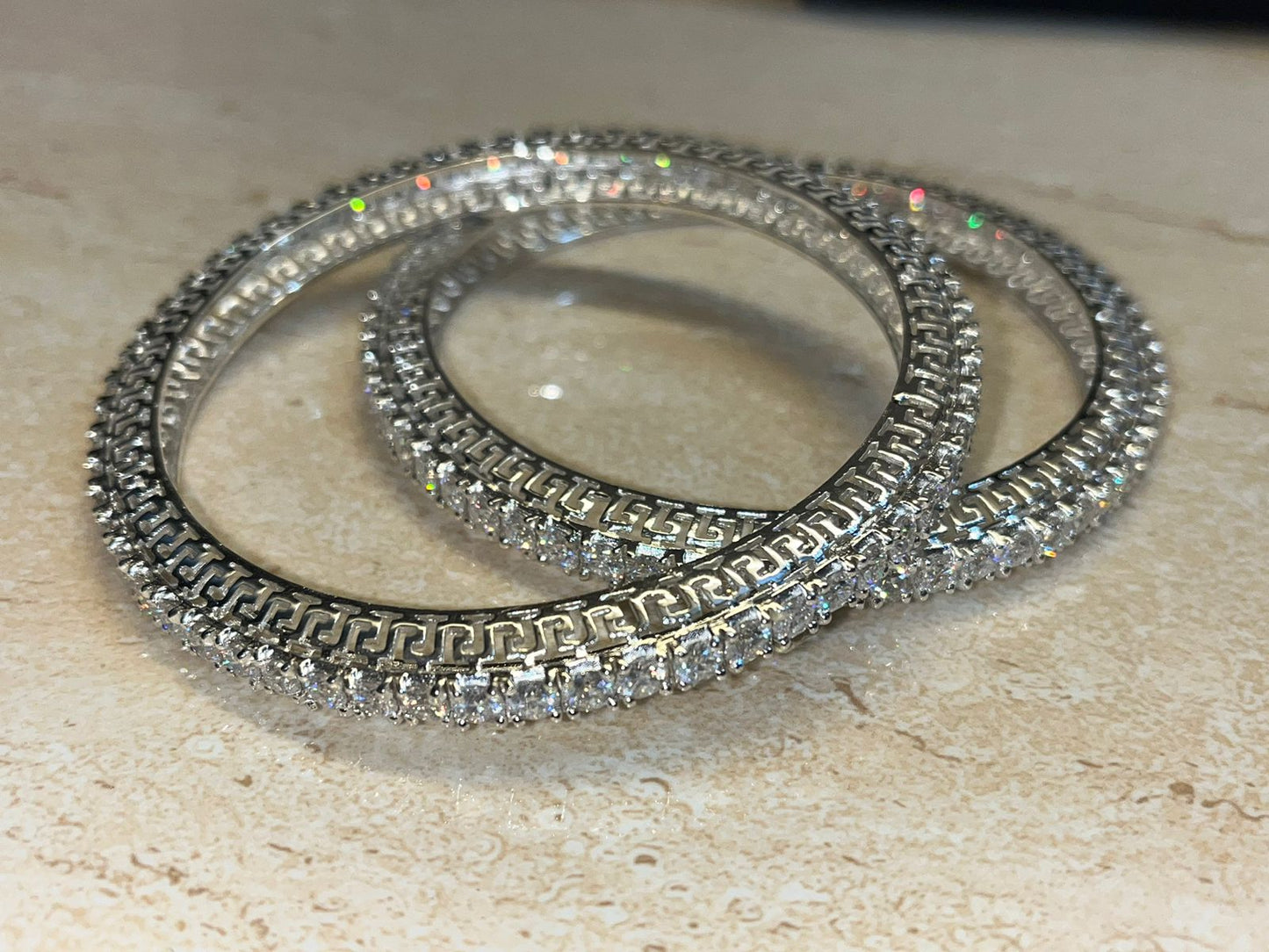 25 Pointer Single Line Bangle Pair 25 Cent Each Diamond 925 SILVER White Gold Plated