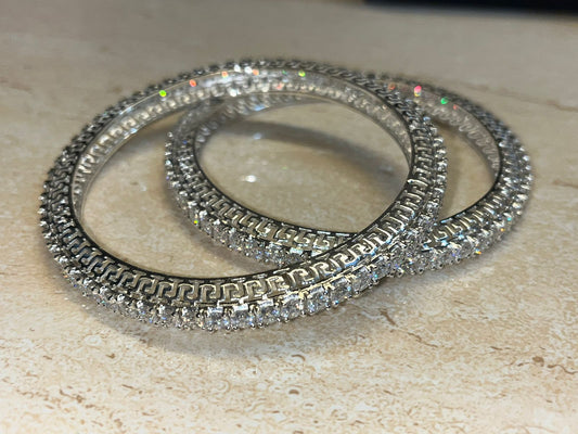 25 Pointer Single Line Bangle Pair 25 Cent Each Diamond 925 SILVER White Gold Plated