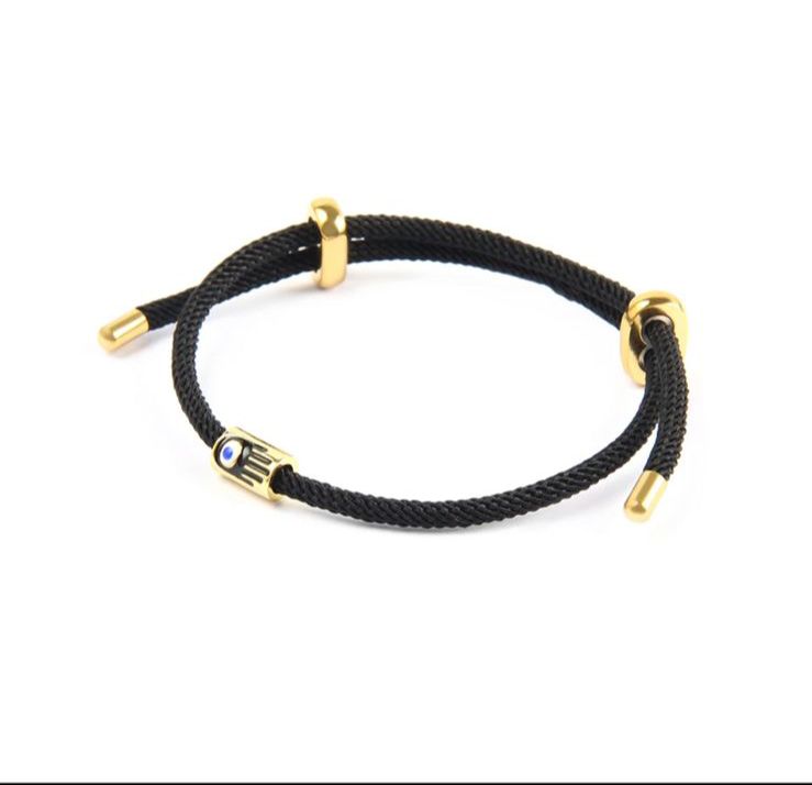 Classic Black Italian Rope Jewel in 24Kt Gold Plated with EVIL EYE Charm