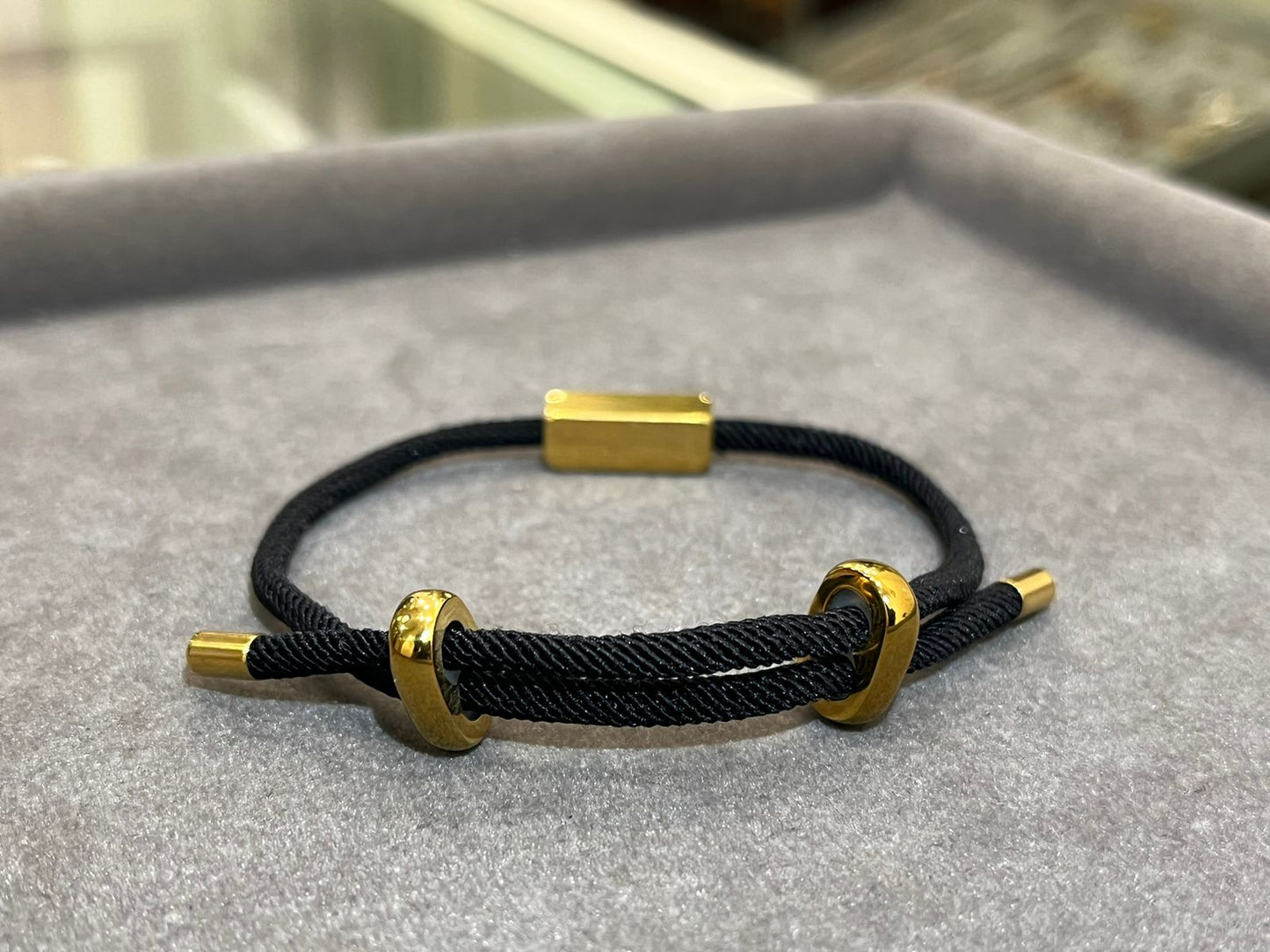 Classic Black Italian Rope Jewel in 24Kt Gold Plated with Block Charm ( Monogrammed )