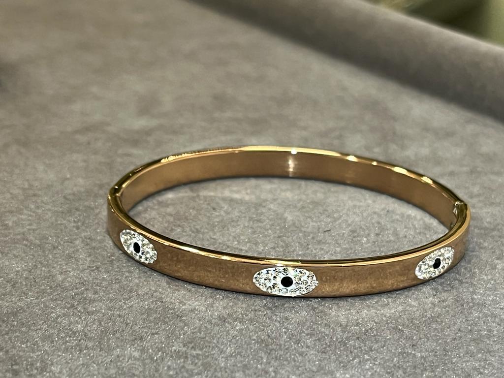 Evil Eye Oval Cuff - Rose Gold & CZ Diamonds