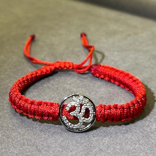 OM CZ Diamond on Red Adjustable Thread 925 Silver