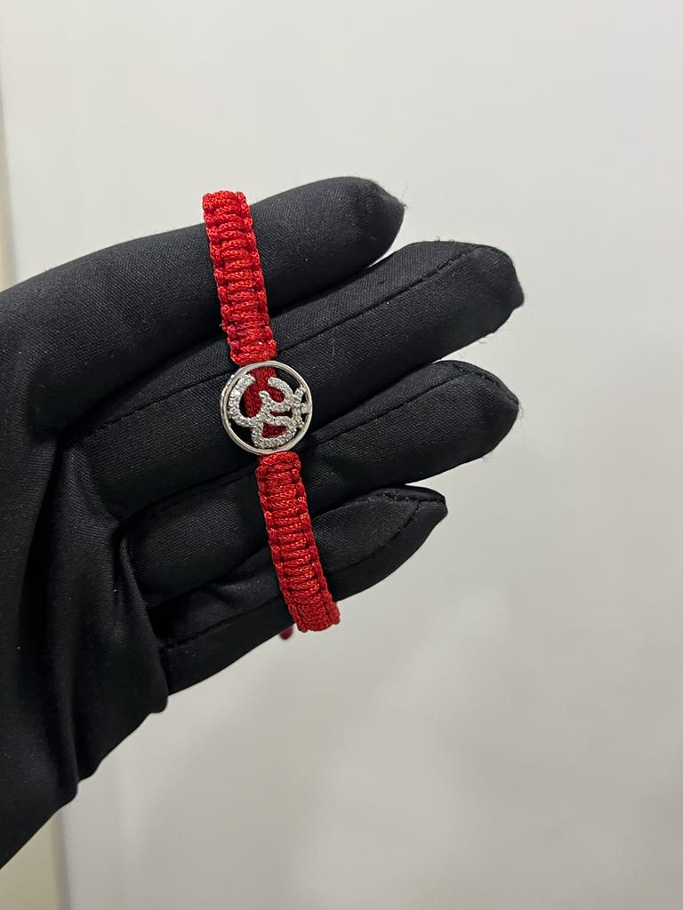 OM CZ Diamond on Red Adjustable Thread 925 Silver