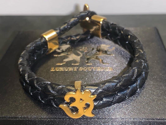 OM PURE SILVER 24Kt Gold Plated ON BLACK DUAL GERMAN CORD