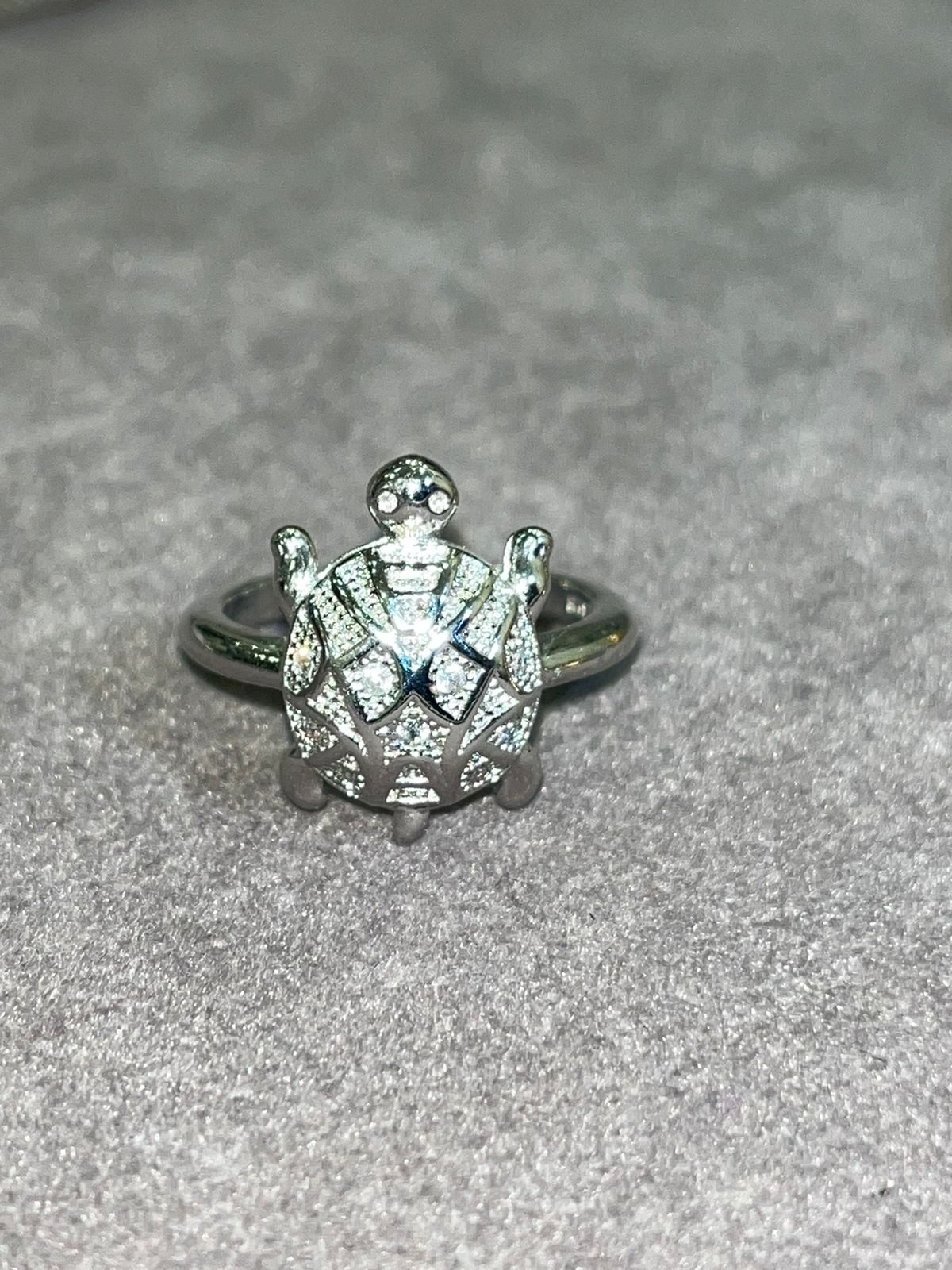 Tortoise American Diamond Stone Silver Ring - Gem O Sparkle