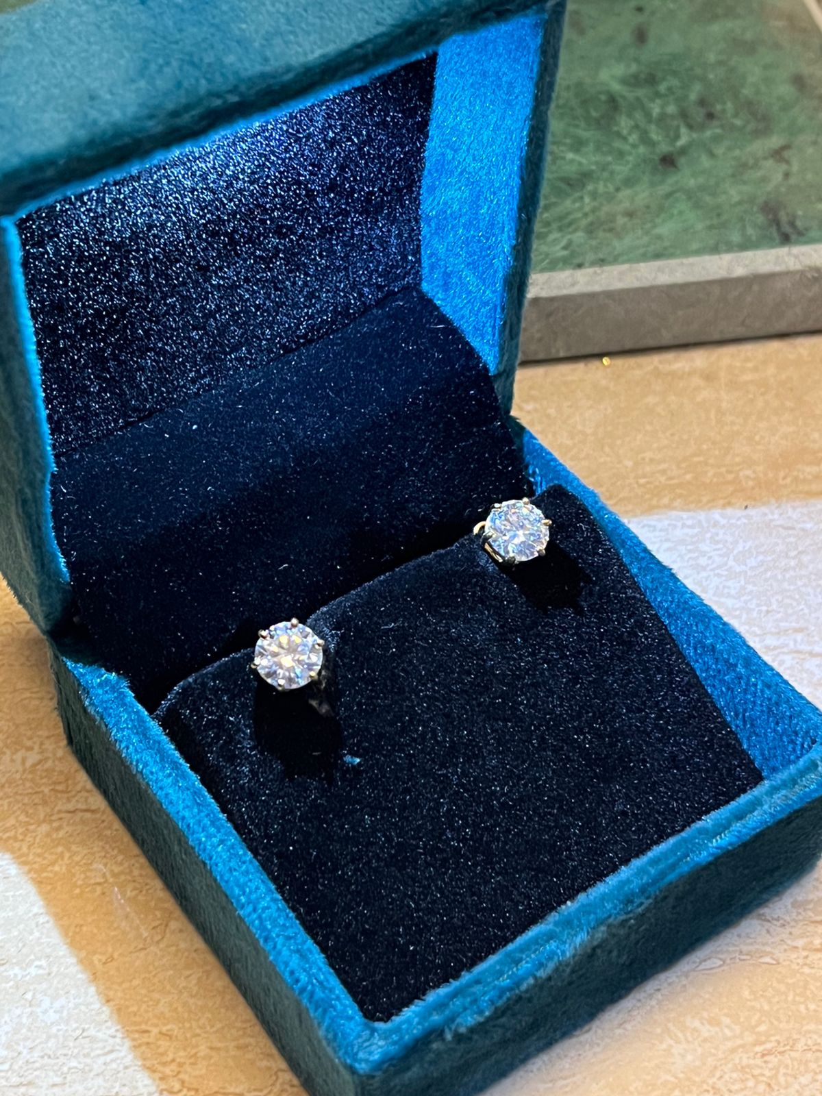 2 Carat Each Ear Pair of  Certified Moissanite Solitaire Earings in 18Kt Hallmarked Gold