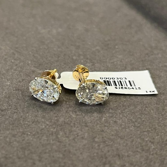 1.5 Carat Each Ear Pair of OVAL CUT LAB GROWN IGI Certified Solitaire Earings in 14Kt Hallmarked Gold