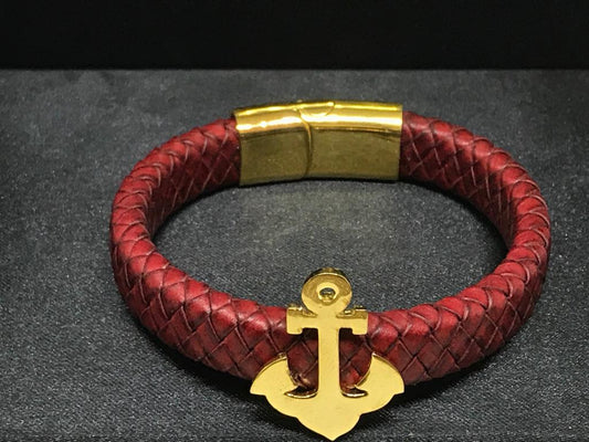 ANCHOR BRACELET 24Kt Gold Plated ON Wine German Cord