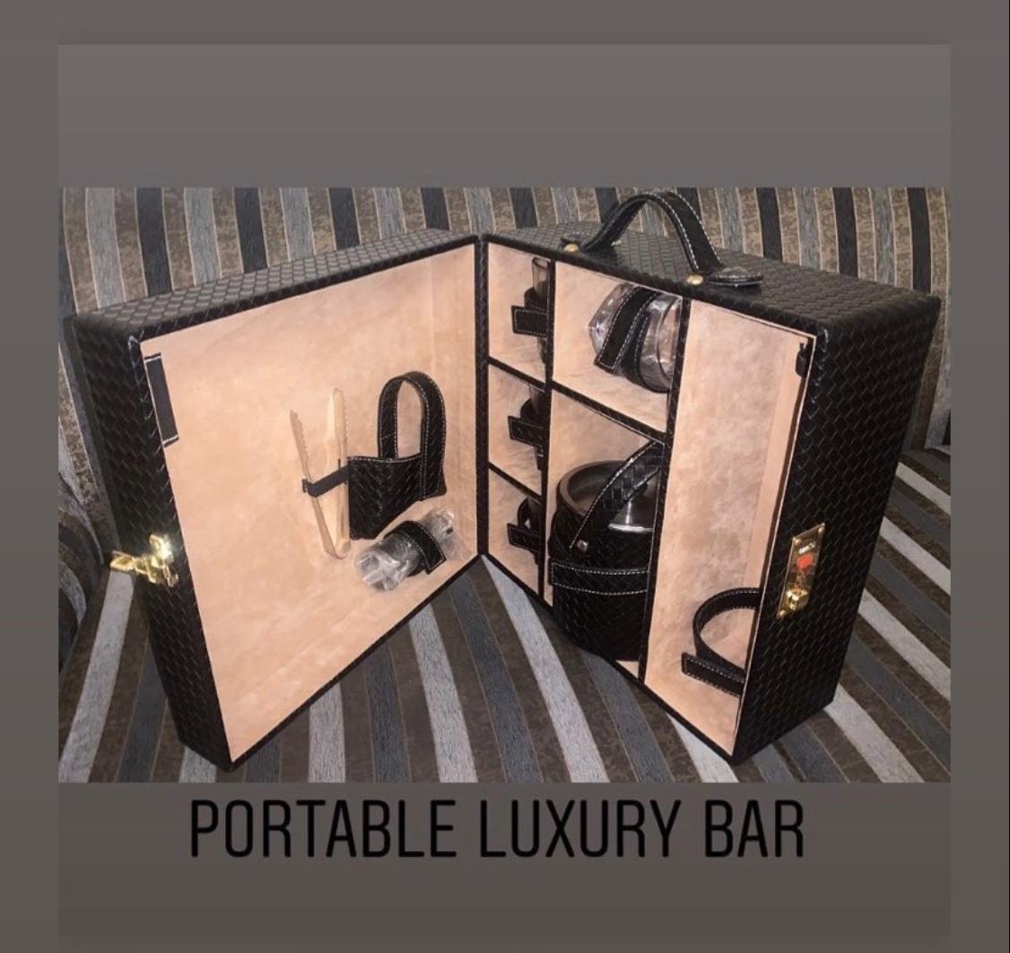 Bespoke Leather Portable Bar - Monogrammed with 24Kt Gold Initials