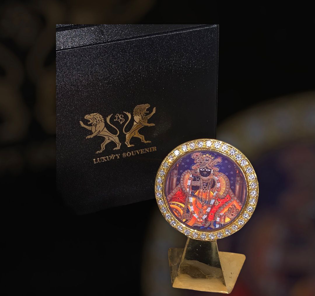 24Kt Gold Plated Car Dashboard Emblem Souvenir - Pure Silver Gold Plated Swarovski Diamonds