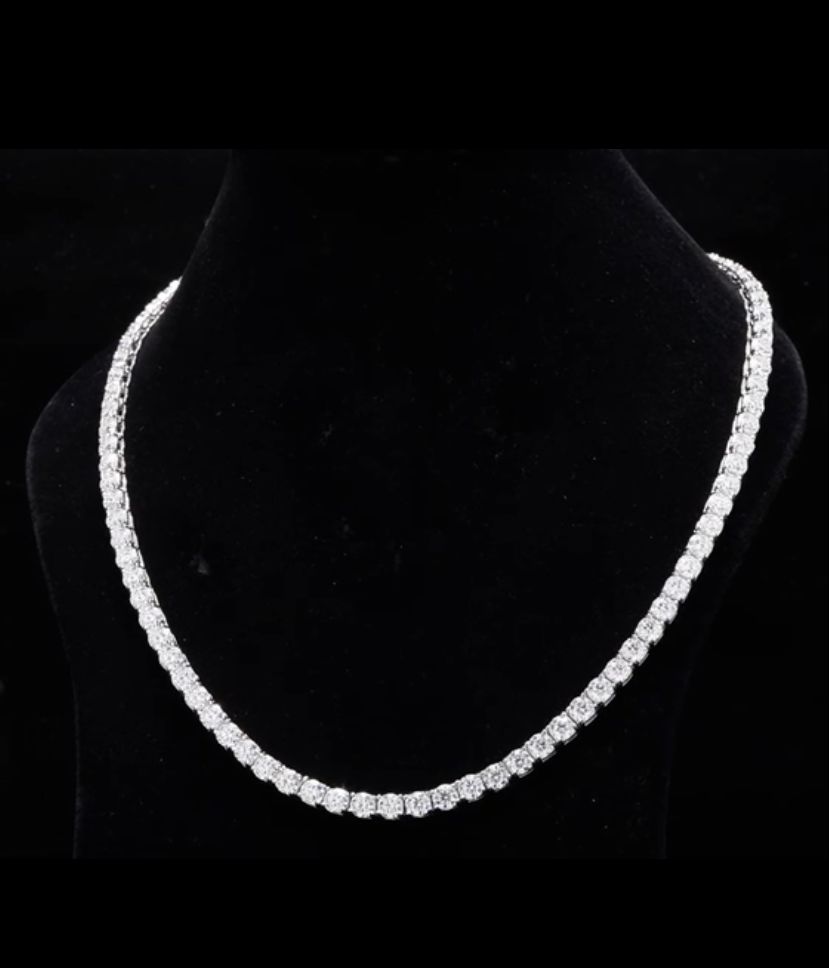 Tennis Moissanite Diamond String Chain UNISEX Pure Silver 18Kt White Gold Plated