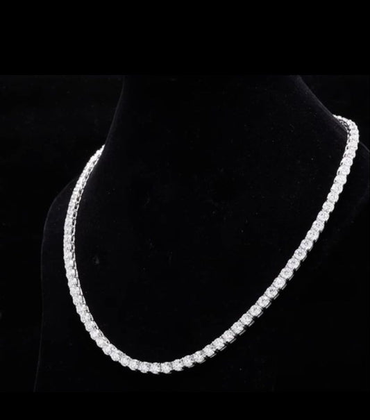 Tennis Moissanite Diamond String Chain UNISEX Pure Silver 18Kt White Gold Plated