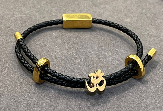 OM- Classic Black Italian Leather Jewel in 24Kt Gold Plated