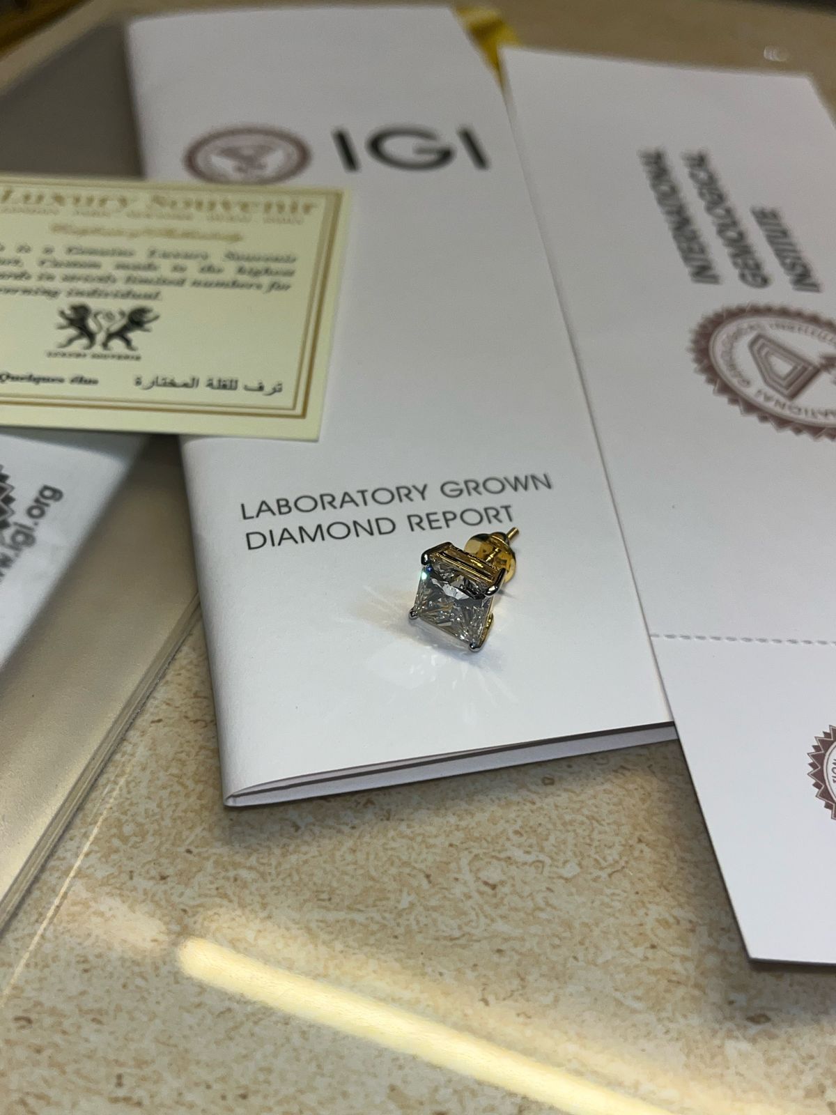 5 Carat Princess Cut IGI Certified Lab Grown Diamond Single Piece in 18Kt Gold
