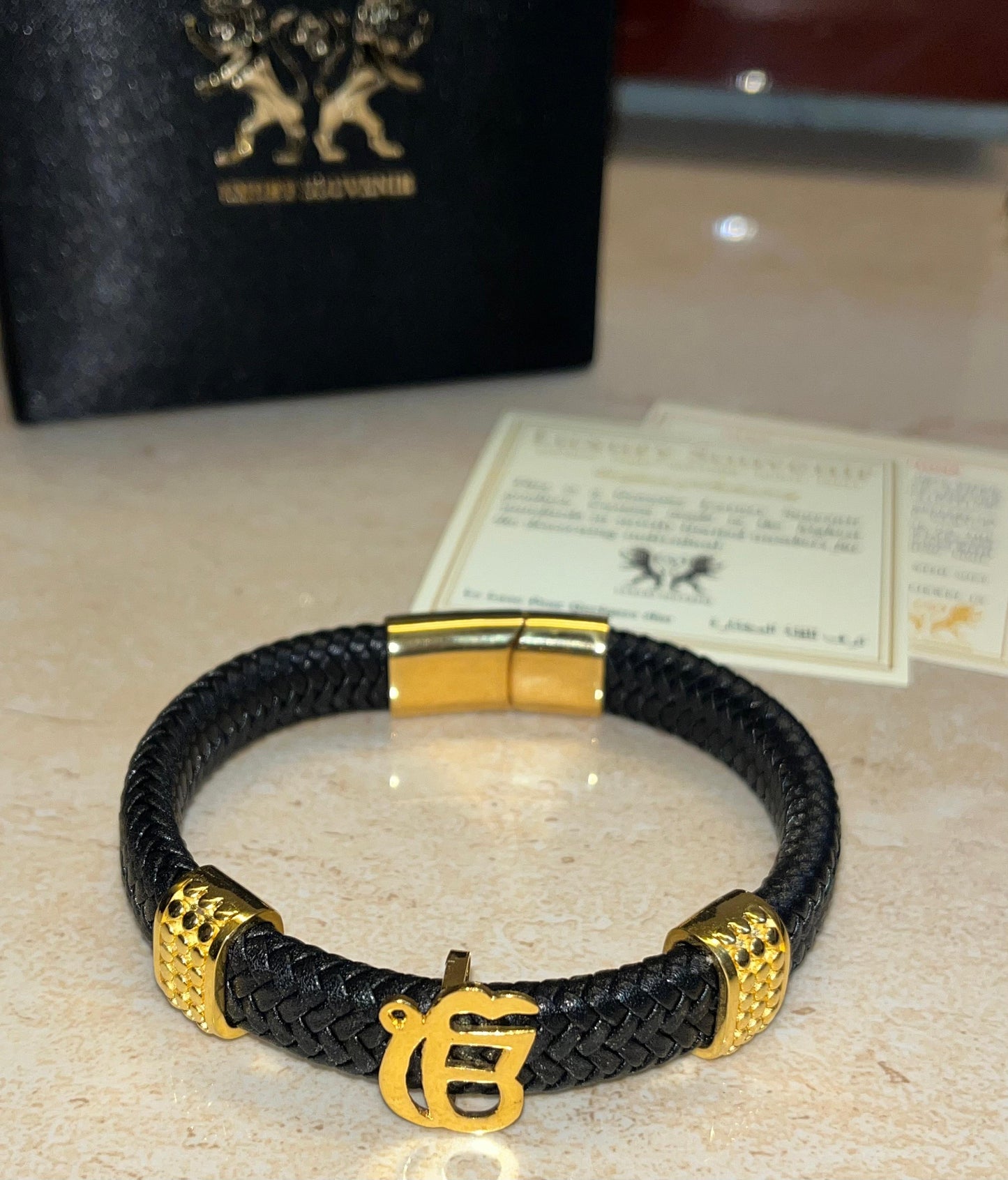 Ekonkar Bracelet in Black German Cord with Gold Plated Loops