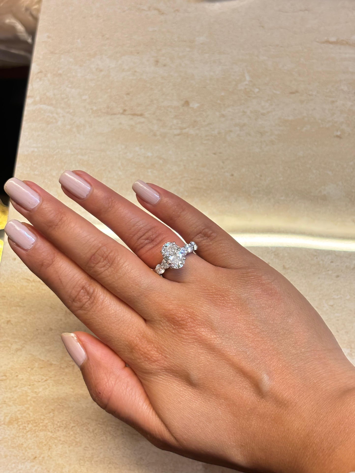 3 carat Oval Lab Grown Diamond Ring with 20 cent Diamonds on Band