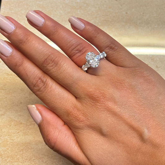 3 carat Oval Lab Grown Diamond Ring with 20 cent Diamonds on Band