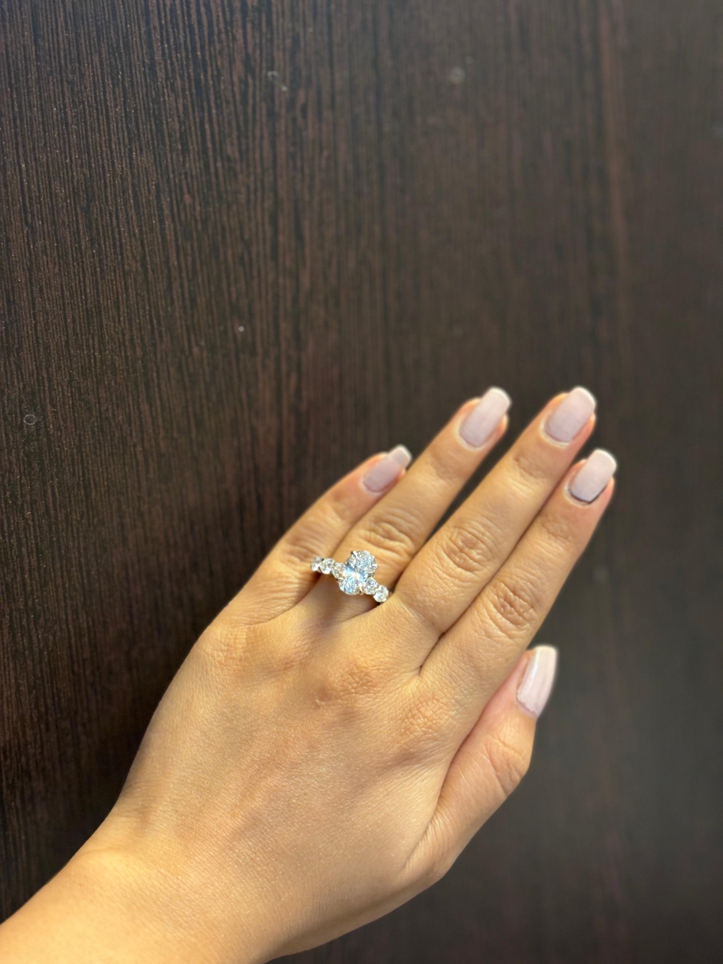 3 carat Oval Lab Grown Diamond Ring with 20 cent Diamonds on Band