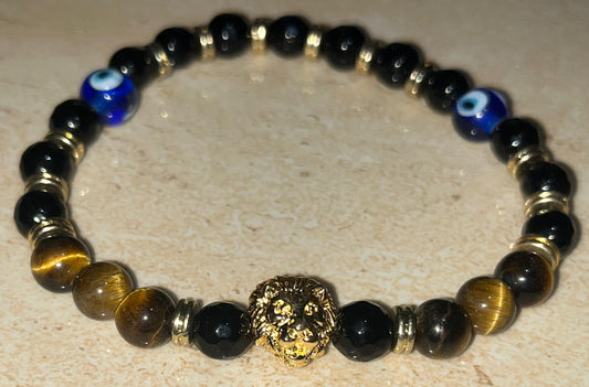 LIONROAR BRACELET WITH EVIL EYE BEADS & TIGER STONE BEADS - LIMITED EDITION