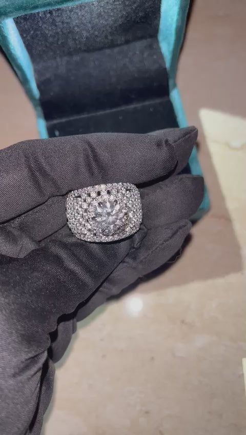 Statement Diamond Ring by Luxury Souvenir-EXCLUSIVE, 3 Carat Moissanite 14Kt Hallmarked Gold and Entire band with moissanite