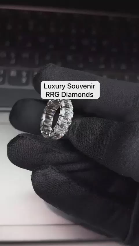 Eternity Band Emerald Lab Grown Diamond Ring on 18Kt Hallmarked White Gold