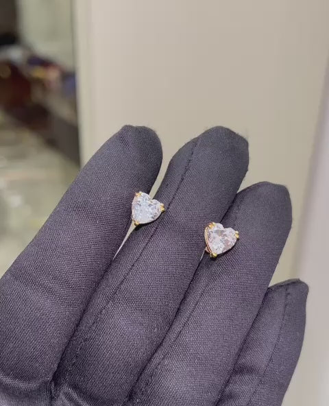 Heart Shape 1 Carat Each Ear Pair of Certified Moissanite Solitaire Earings in 18Kt Hallmarked Gold